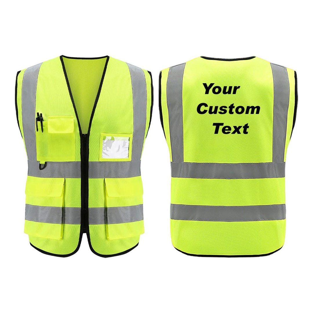 Custom Printed Hi Vis Reflective Safety Vest, Personalized Multi Pocket ...