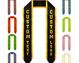 Personalized Graduation Stole, Custom Graduation,  Stole Text & Logo, Double Sided