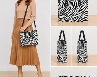 Zebra Print PU Tote Bag for Women, Waterproof Shoulder Handbag, Large Capacity Fashion Purse for Travel Work Everyday Use