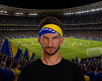Bosnia Headband, Bosnia Flag Headband, Traka Bosna, Blue Yellow Headband, Sports Fan Headband, Football Fan Accessories