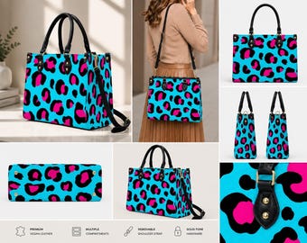 Women’s PU Leather Tote Bag Leopard Print Handbag Waterproof Shoulder Bag Large Capacity Fashion Purse Travel Gift