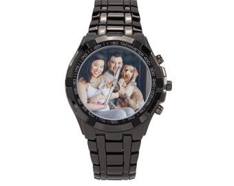 Custom Black Unisex Timepiece with Box, Personalized Watch, Timeless Gift Idea