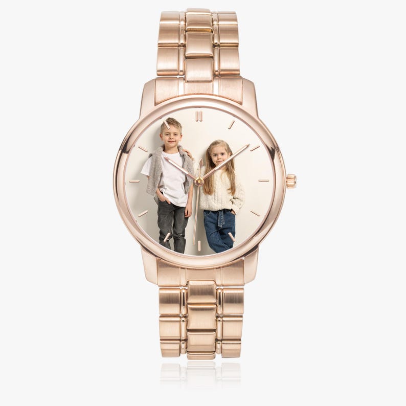 Custom Photo Watch, Personalized Watch for Men, Engraved Watch Gift for Him, Husband Gift, Boyfriend Gift, Anniversary Gift, Watches for Dad RoseGold