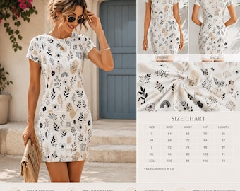 Women’s Bodycon Dress Floral Print Slim Fit Short Sleeve Mini Dress Lightweight Stretch Summer Casual Dress