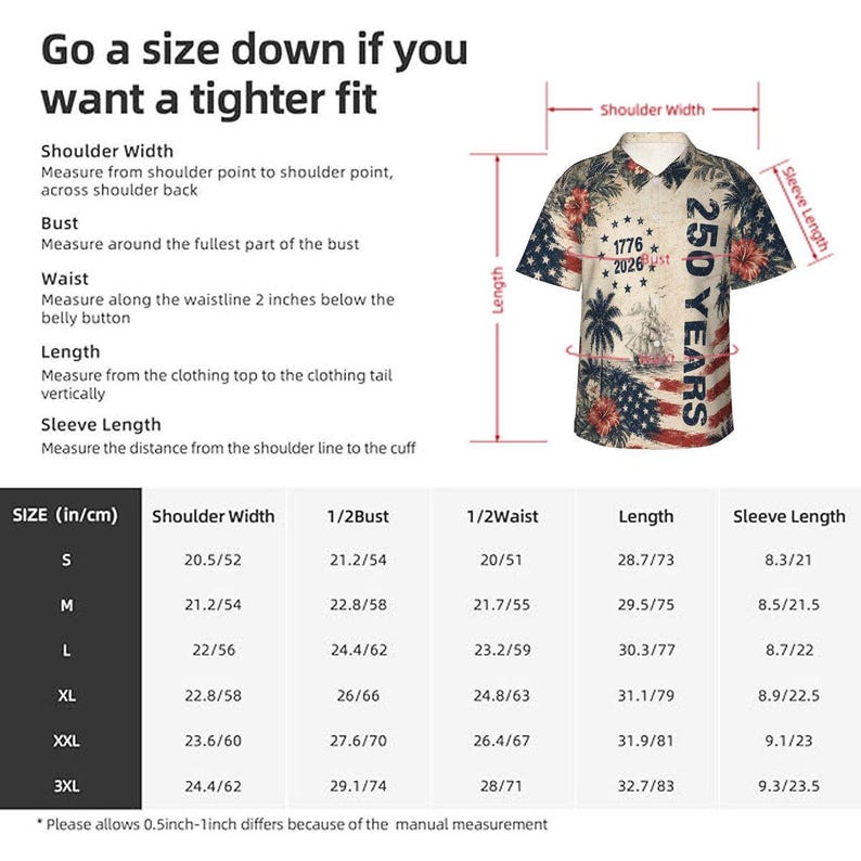 Vintage 250 Years USA Independence Day Hawaiian Shirt | 1776–2026 Commemorative Aloha Button-Up for Men with Palm Trees & Hibiscus 画像 7