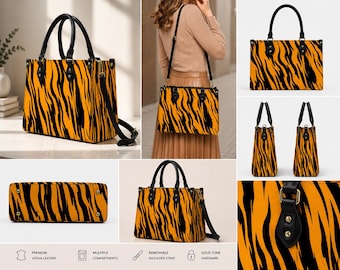 Tiger Print PU Tote Bag for Women Waterproof Handbag Large Capacity Shoulder Bag Fashion Travel Purse Gift for Her