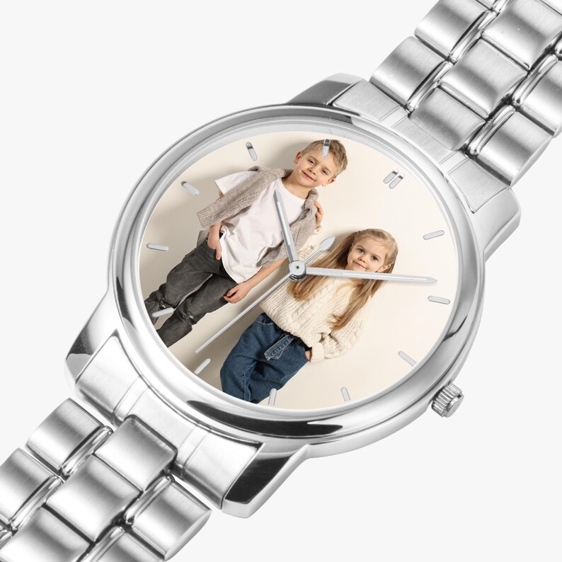 Custom Photo Watch, Personalized Watch for Men, Engraved Watch Gift for Him, Husband Gift, Boyfriend Gift, Anniversary Gift, Watches for Dad Silver