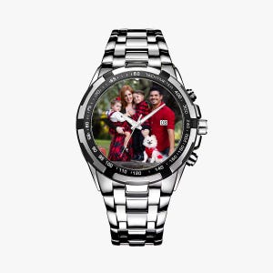 Personalized Photo Watch for Men, Custom Picture Watch, Upload Your Photo Watch, Gift for Dad, Husband, Boyfriend, Anniversary Gift Silver
