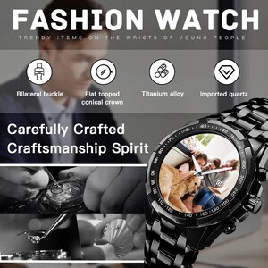 Personalized Black Metal Watch with Calendar Display, Custom Engraved Unisex Watch, Gift for Husband Father Mother imagen 4