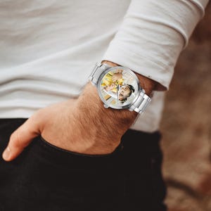 Custom Photo Automatic Watch with Steel Strap, Personalized Stainless Steel Watch, Anniversary Birthday Gift for Men Women imagen 2