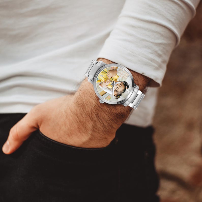 Custom Photo Automatic Watch with Steel Strap, Personalized Stainless Steel Watch, Anniversary Birthday Gift for Men Women imagen 2