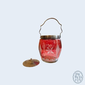 Vintage Bohemian Cranberry Cut-to-Clear Keksdose