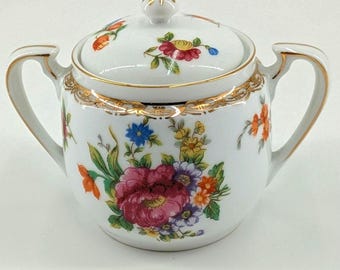 Vintage Noritake Japan Covered Sugar Bowl Floral Porcelain Gold Trim Replacement China Pattern Unknown