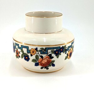 Vintage Falcon Ware No 2 English Vase Art Deco Floral Pottery Cream Blue Orange Gold Made in England