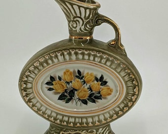Vintage Jim Beam Ceramic Decanter, Empty Whiskey Bottle, 1970s Collectible Barware, Floral Pitcher Decanter