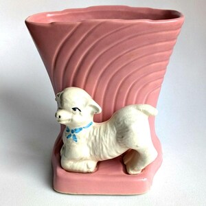 Vintage Pink Lamb Planter, Robinson Ransbottom Pottery, Nursery Decor
