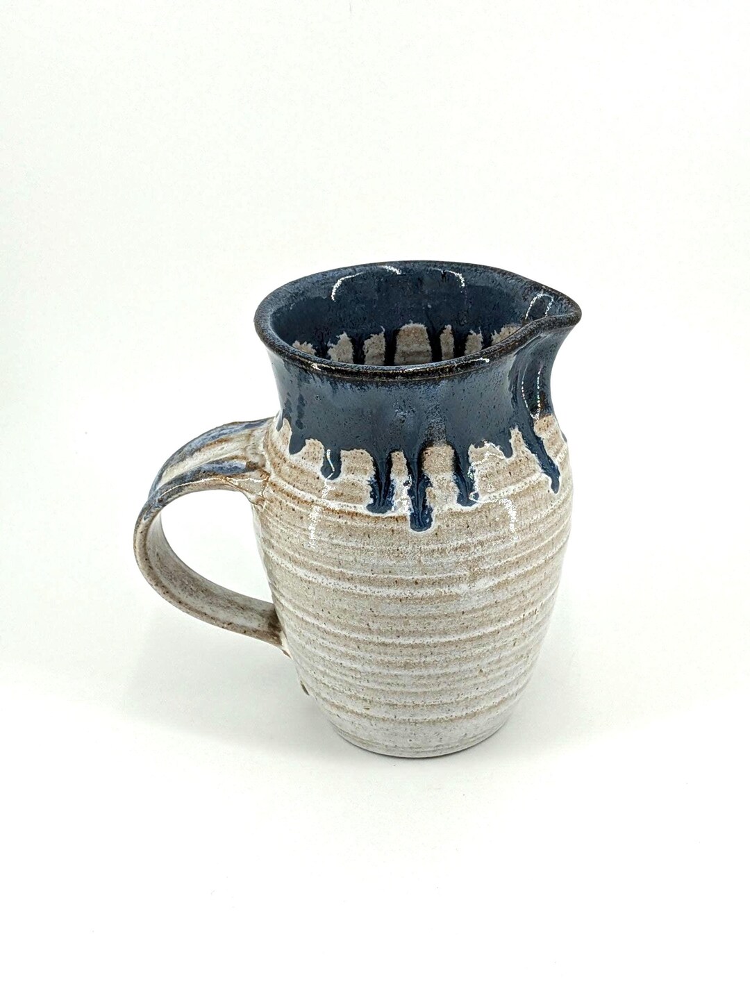 Vintage Studio Pottery Pitcher: Blue Drip Glaze Stoneware Creamer, Hand ...