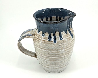 Vintage Studio Pottery Pitcher: Blue Drip Glaze Stoneware Creamer, Hand Thrown Farmhouse Decor