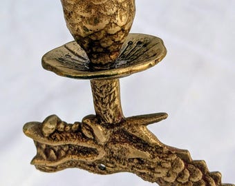 Vintage Bronze Dragon Candlestick – Serpent Candle Holder – Mythical Creature Home Décor