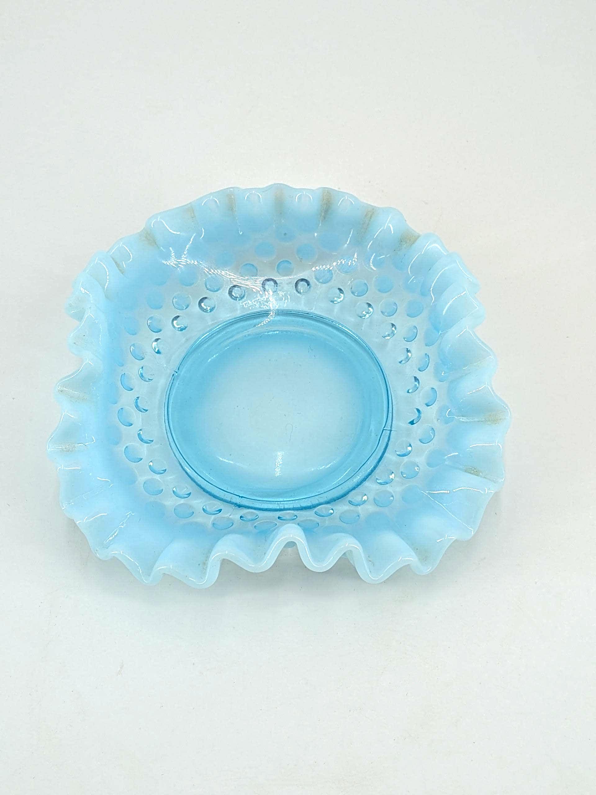 Fenton Blue Opalescent Ruffled Edge Bowl - Etsy