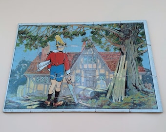 Antique 1920s Wooden Puzzle – Storybook Cottage Scene