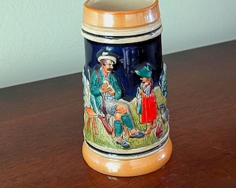 Vintage German Beer Stein, Raised Alpine Scene, Western Germany Pottery, Rustic Decor