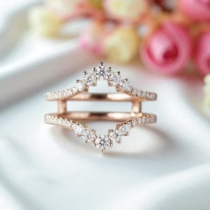 Moissanite Double Curved Wedding Band Rose Gold Plated Moissanite Ring Enhancer Stacking Matching Promise Wedding Band Anniversary Band Ring