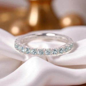 Aquamarine Full Eternity Band Anniversary Band Gift for Her March Birthstone Stacking Band Blue Gemstone Matching Band Promise Band for Love