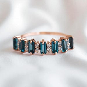Baguette London Blue Topaz Engagement Ring Gold Ring Vintage Wedding Ring London Blue Topaz Eternity Ring Dainty Moissanite Ring