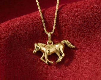 Collier en or cheval lunaire chinois, pendentif à breloques année du cheval, cadeau équestre