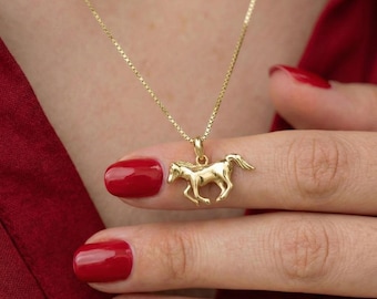 Collier en or cheval lunaire chinois, pendentif à breloques année du cheval, cadeau équestre