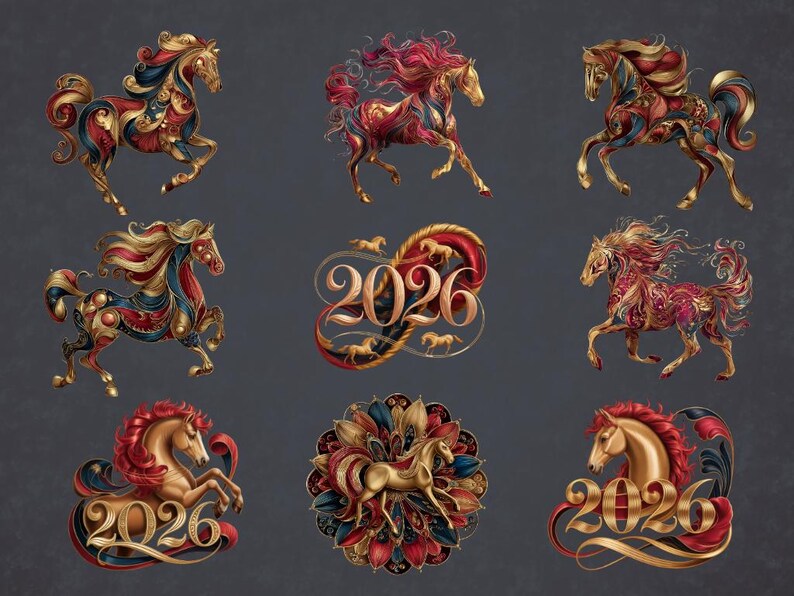 Year of the Horse Clipart - 2026 Lunar New Year Digital Download PNG - Etsy