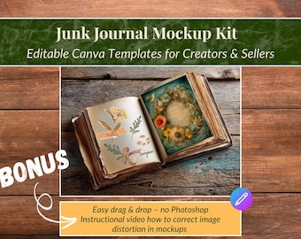 Junk Journal Canva Mockup: Vintage Ephemera Display Template (Digital Download)