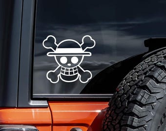 Anime Hat Car Window Decal, White Vinyl, 5.5 x 5 inches