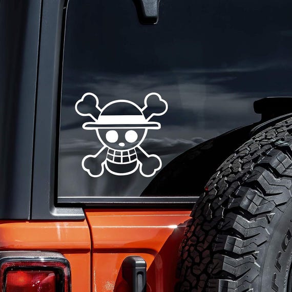 Anime Hat Car Window Decal, White Vinyl, 5.5 x 5 inches