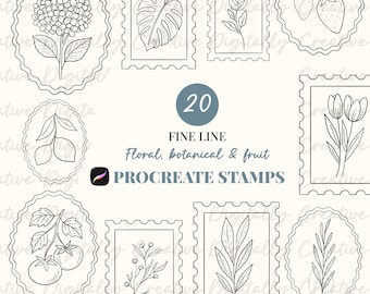 Line art procreate stamps tattoo botanical floral procreate stamps rose postage stamp design procreate brush floral hydrangea line art frame