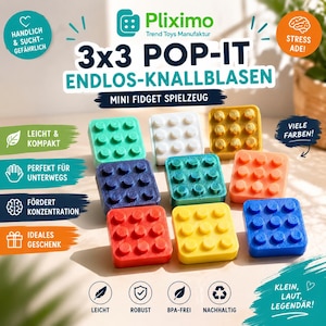 3x3 Pop-It Endlos-Knallblasen – Mini Fidget Spielzeug | Stressabbau, Anti-Stress, Handspielzeug