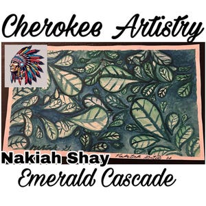 Handpainted Watercolor Green Leaf Painting: Cherokee Native Art