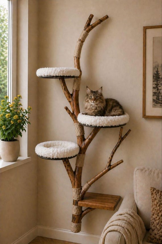 Floating Cat Tree – Multi-level Cat Condo with Faux Fur Beds