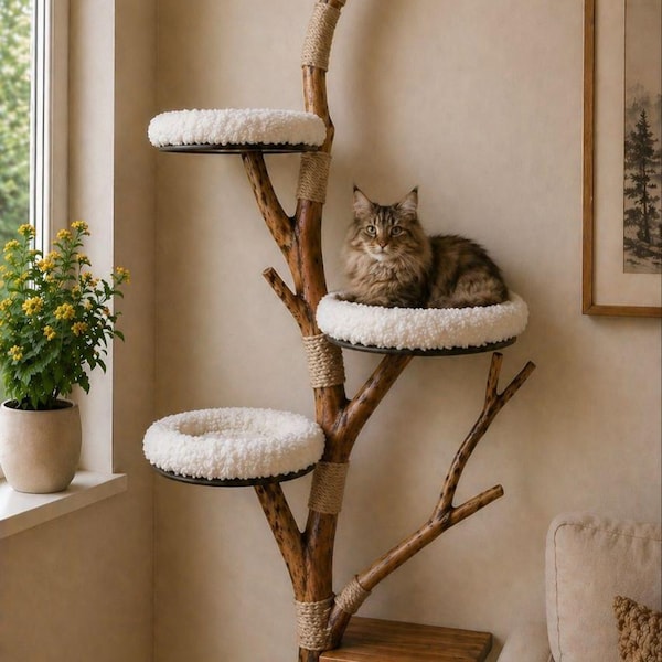 Floating Cat Tree – Multi-level Cat Condo with Faux Fur Beds