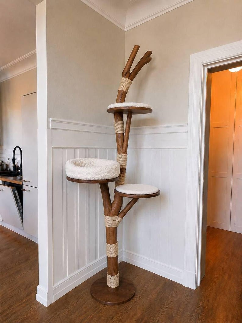 Floating Cat Tree – Multi-level Cat Condo with Faux Fur Beds Floor & Wall set
