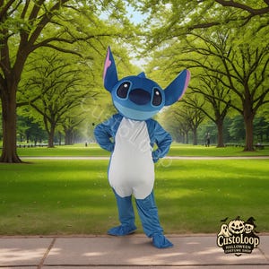 Blue Alien Mascot Costume for Adults – Full Body Cartoon Animal Suit with Big Ears for Cosplay, Parades, Parties & Halloween Events