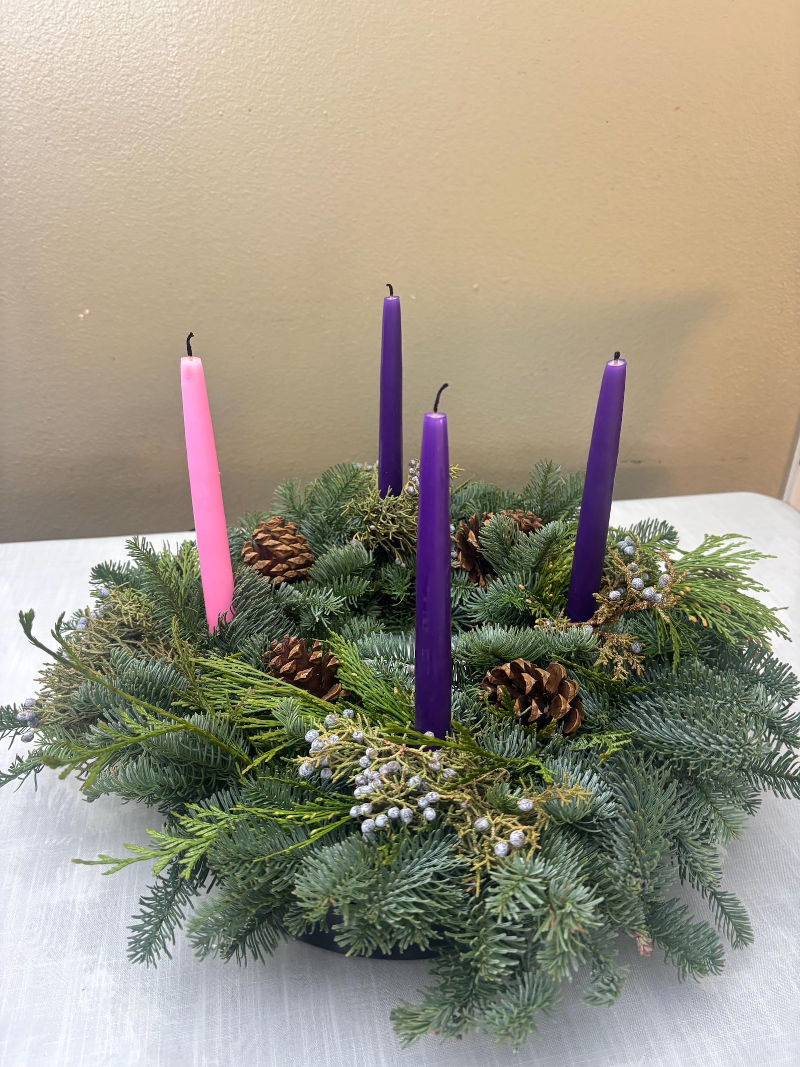 18”Fresh Advent Christmas wreath, holiday decor, candle holder, holiday decoration, holiday table arrangement, home decor