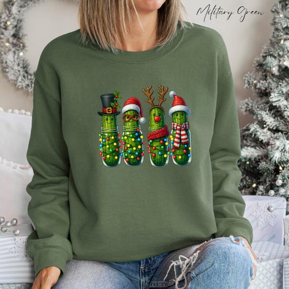 Christmas Pickles Sweatshirt-Hoodie, Christmas Season Sweat, Pickle Lover Christmas Sweat, Cute Pickles Xmas Gift,Pickles Jars Christmas Tee