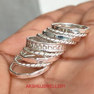 Twisted Sterling Silver Stacking Rings Set - Minimalist Vintage Style