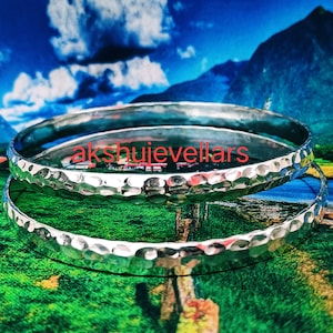 Bracelet jonc épais en argent massif, bracelet jonc bohème en argent, jonc empilable, jonc martelé, jonc en argent sterling massif 925, lot de 2,