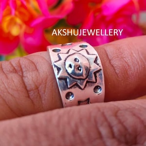 Bague soleil Yin-Yang fabriquée à la main en argent sterling - Symbole païen de l'ère viking