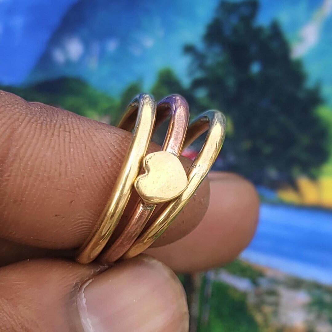 Rustic Copper & Brass Heart Ring Set - Ethnic Triple Band - Etsy