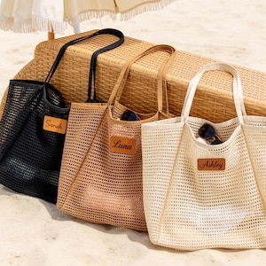 Gepersonaliseerde stranddraagtas, zandbestendige nylon draagtas, cadeaus bruidsmeisje, zomerschoudertas voor meisjes, reisvakantiecadeaus, vrijgezellenfeestcadeaus