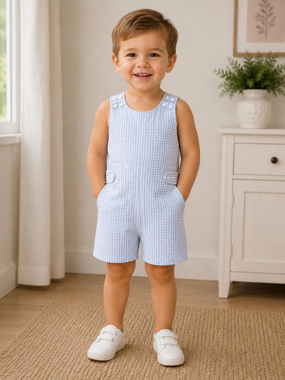 Monogrammed Seersucker Gingham Jon Jon